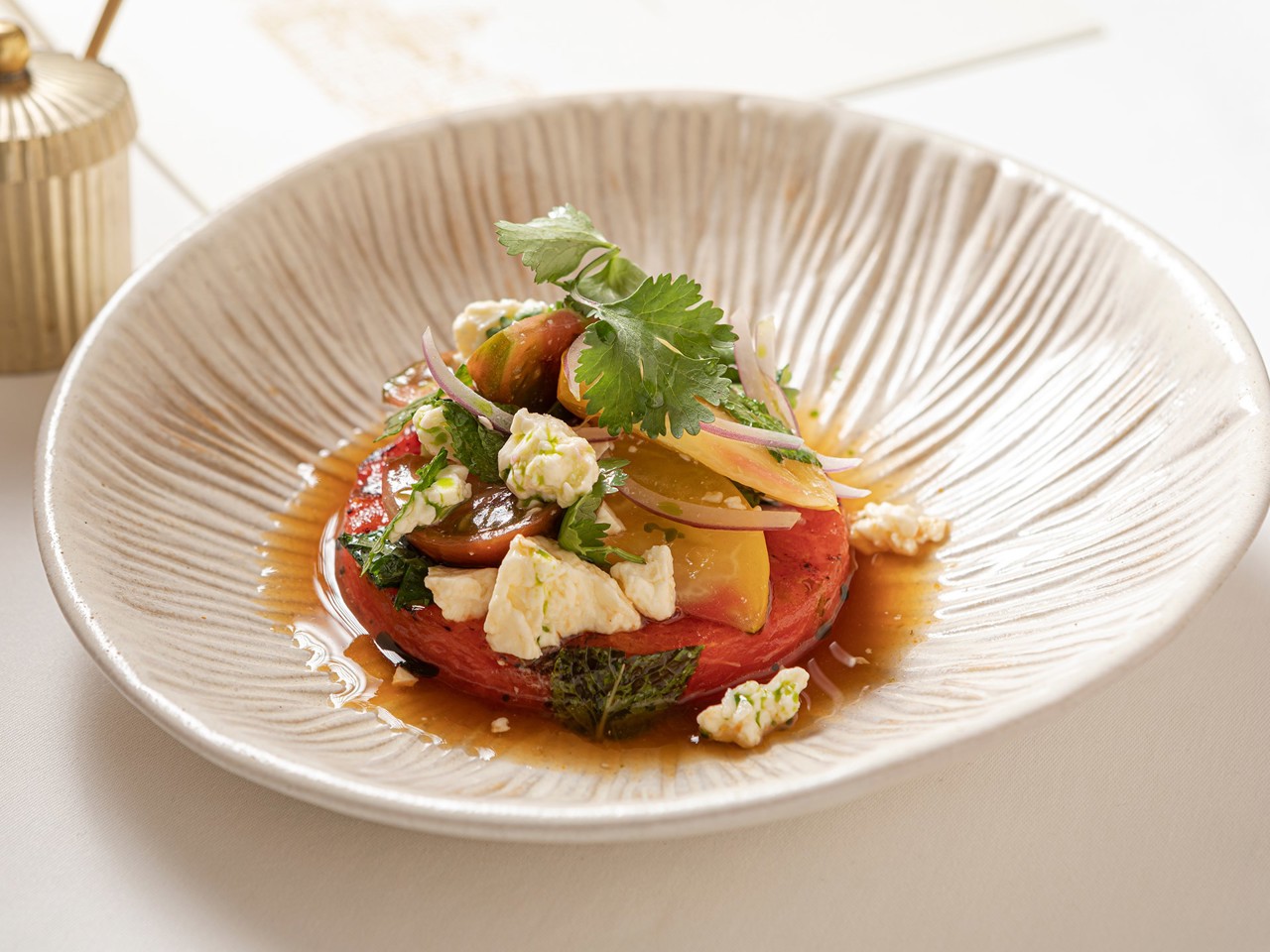 Grilled Watermelon with Cheese and Tomatoes