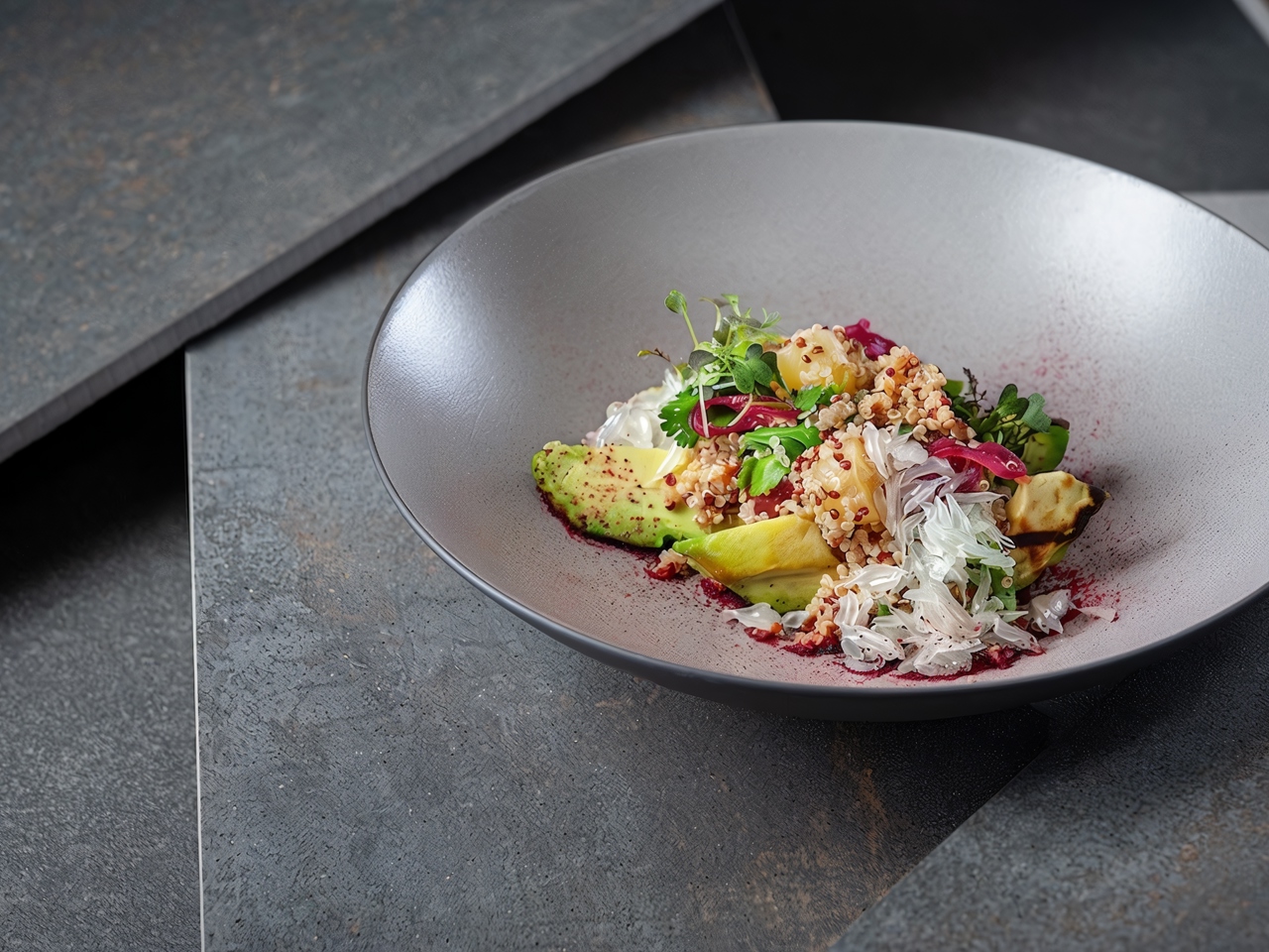 Grilled Avocado with Quinoa and Pomelo