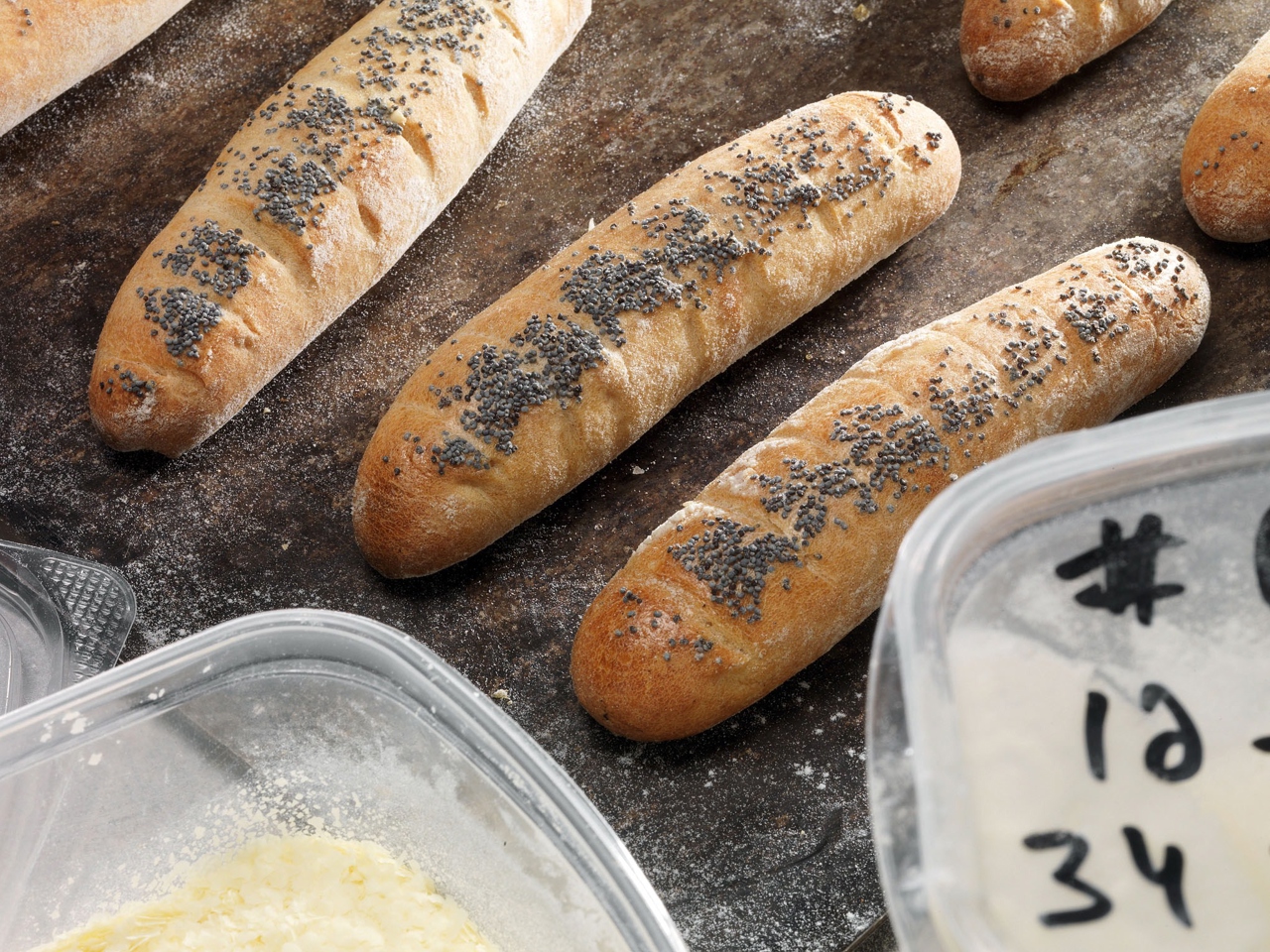 Baguettes with Potato Flakes and Poppy Seeds