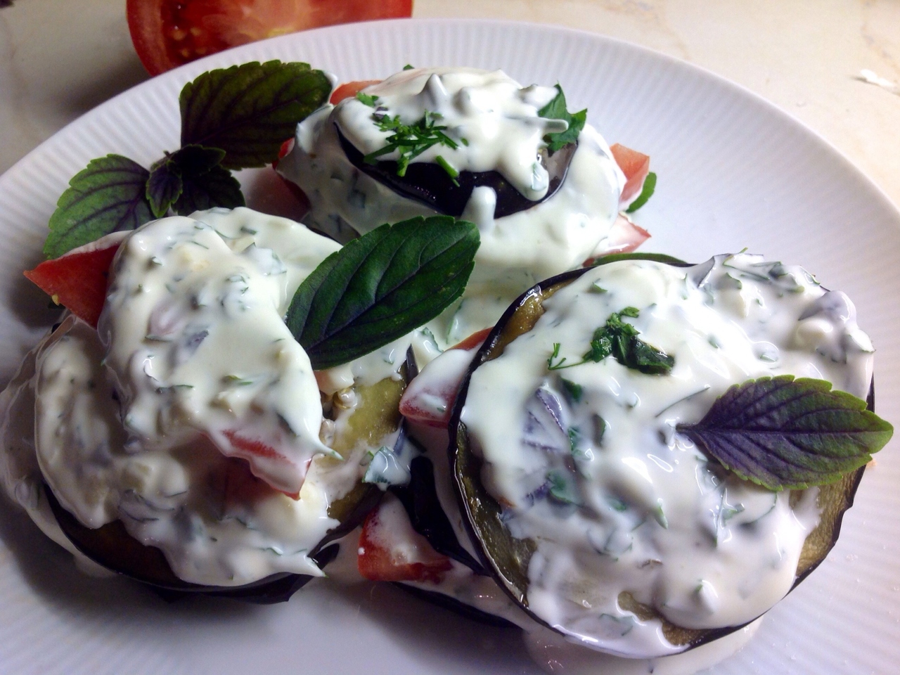 Eggplants with Sour Cream and Herbs