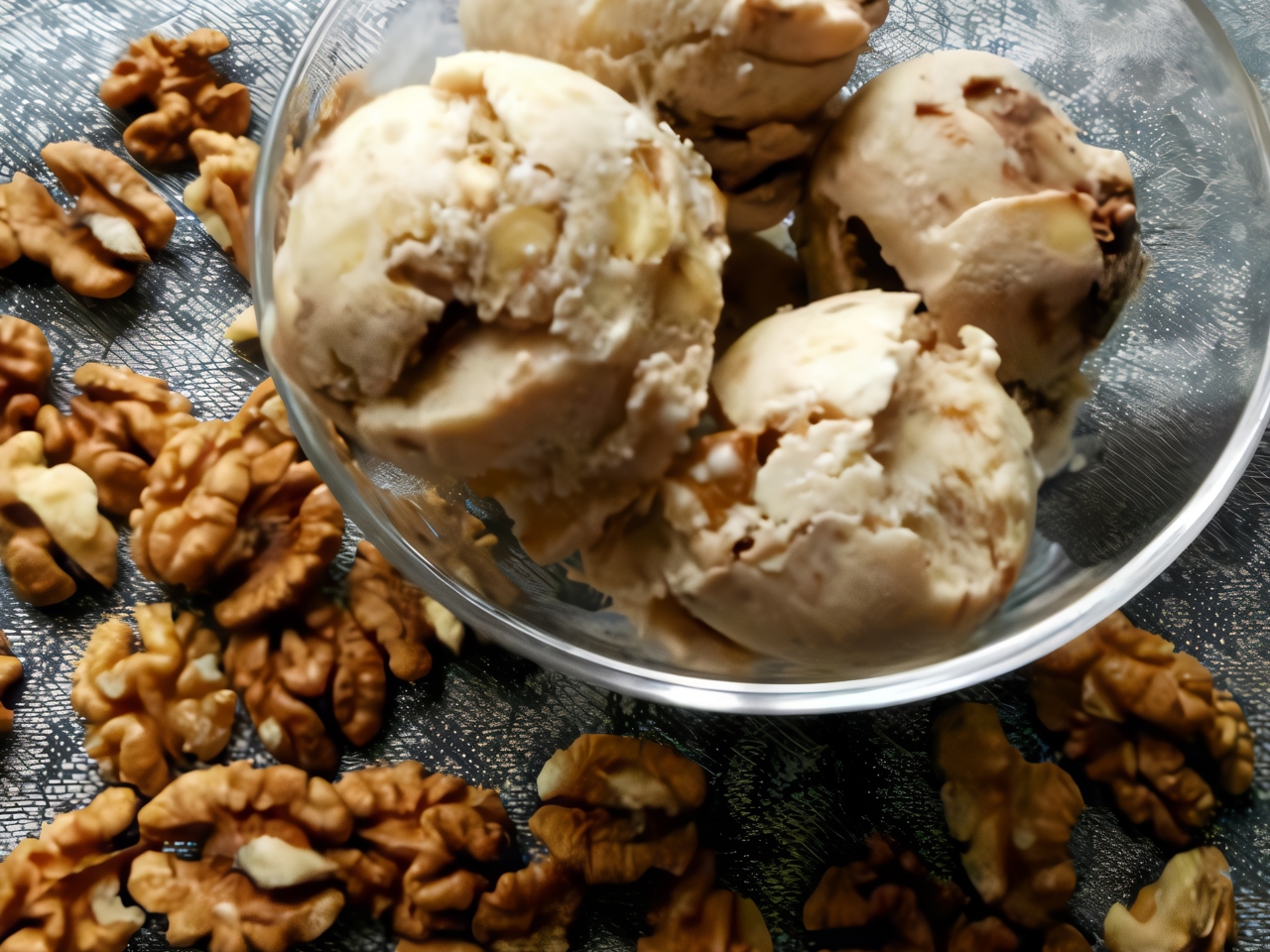 Banana Ice Cream with Chocolate and Walnuts