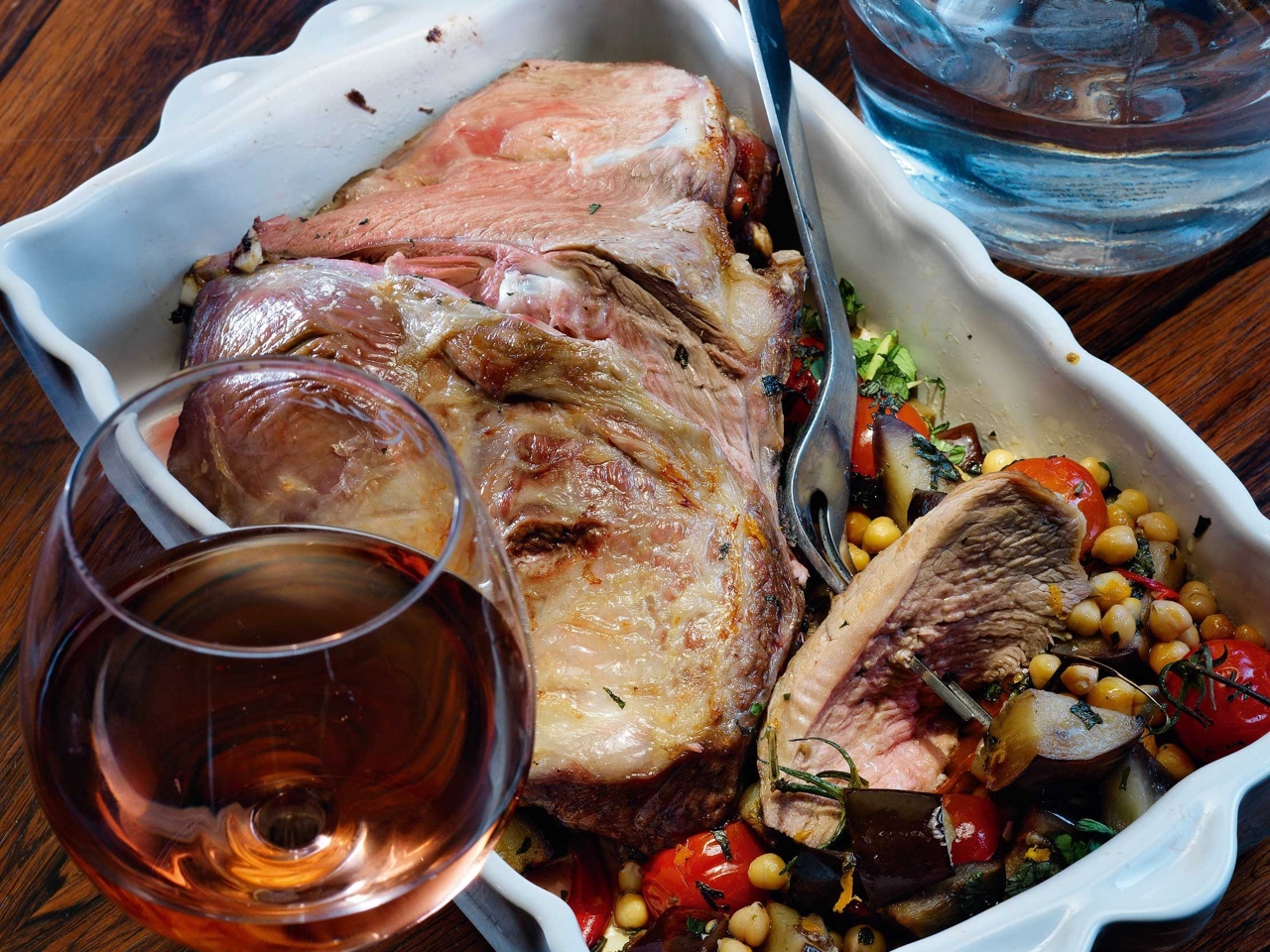 Lamb Leg with Warm Eggplant and Chickpea Salad