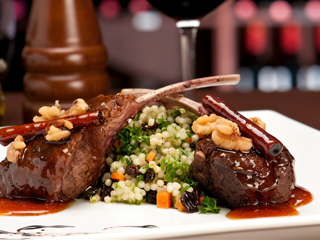 Lamb Chops with Curry Couscous, Yogurt, and Zucchini