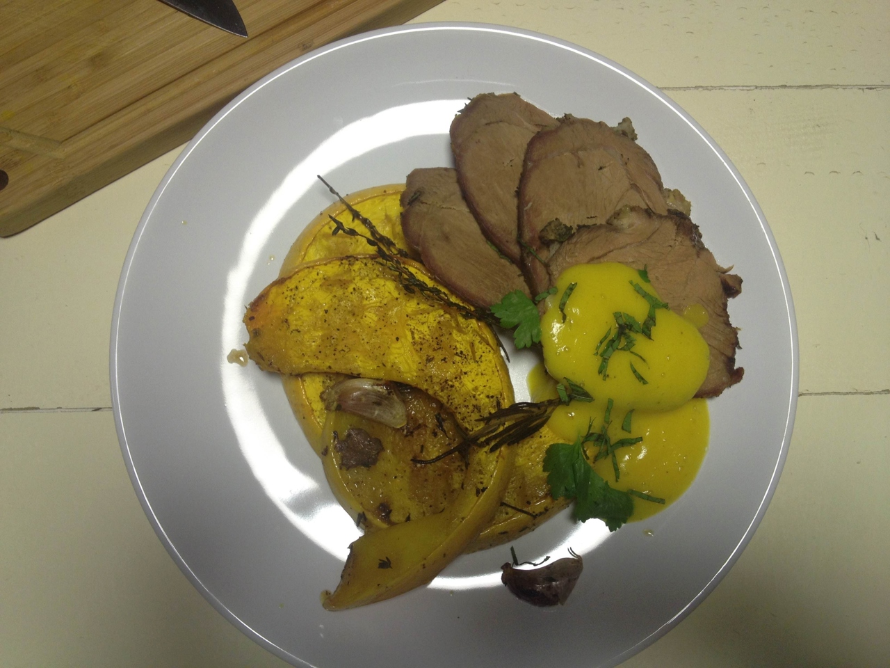 Lamb Leg and Pumpkin Roasted with Aromatic Herbs, with Pumpkin Sauce