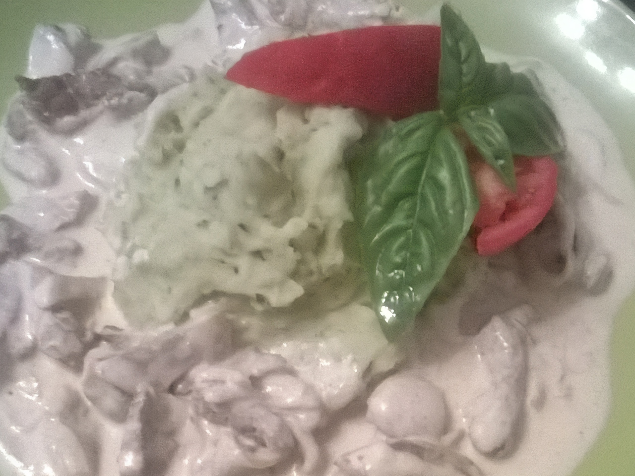 Beef Stroganoff with Basil Puree