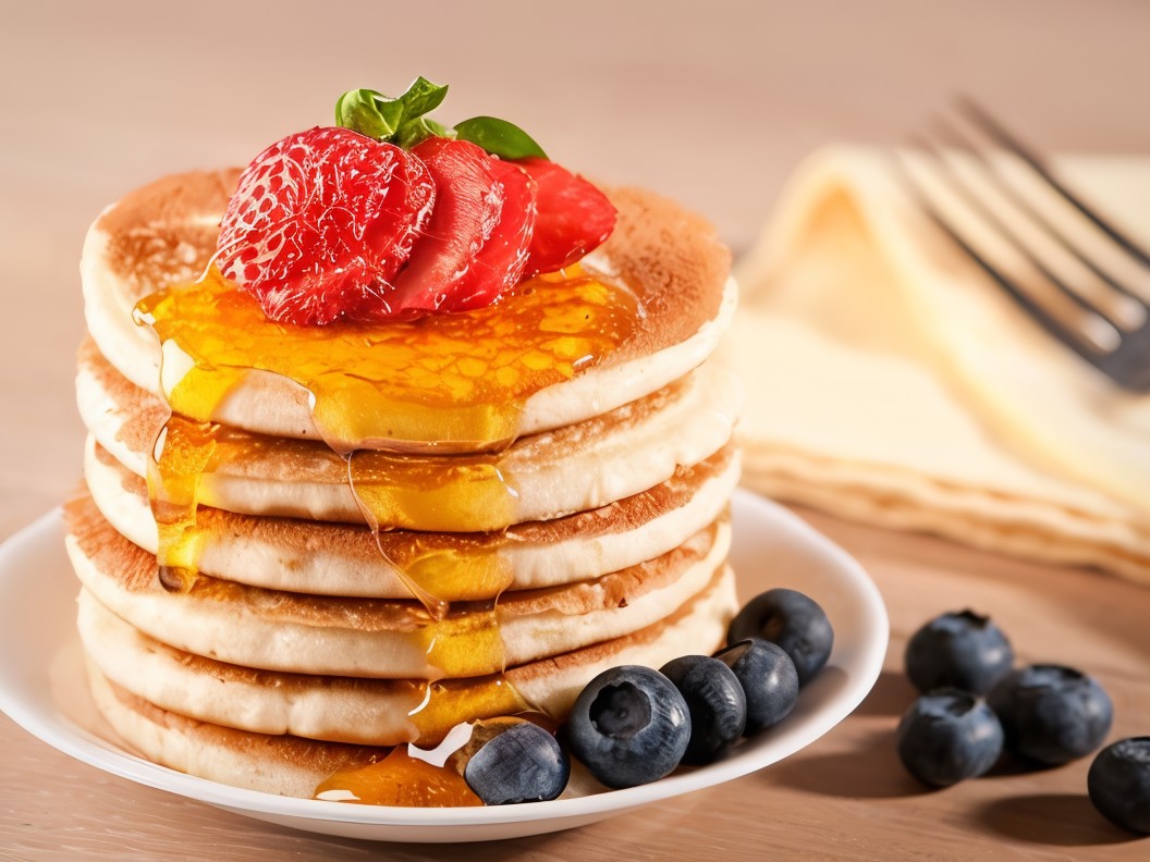 Quick Pancakes with Berries and Maple Syrup