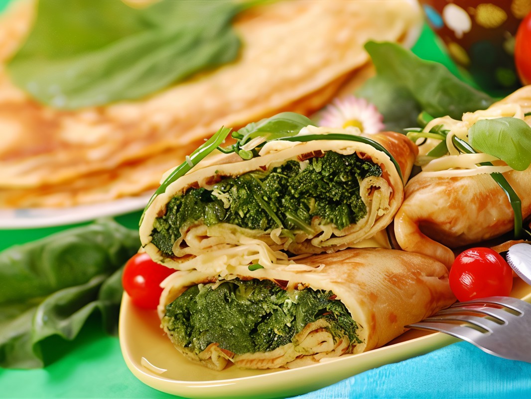 Crepes with Spinach and Four Cheeses