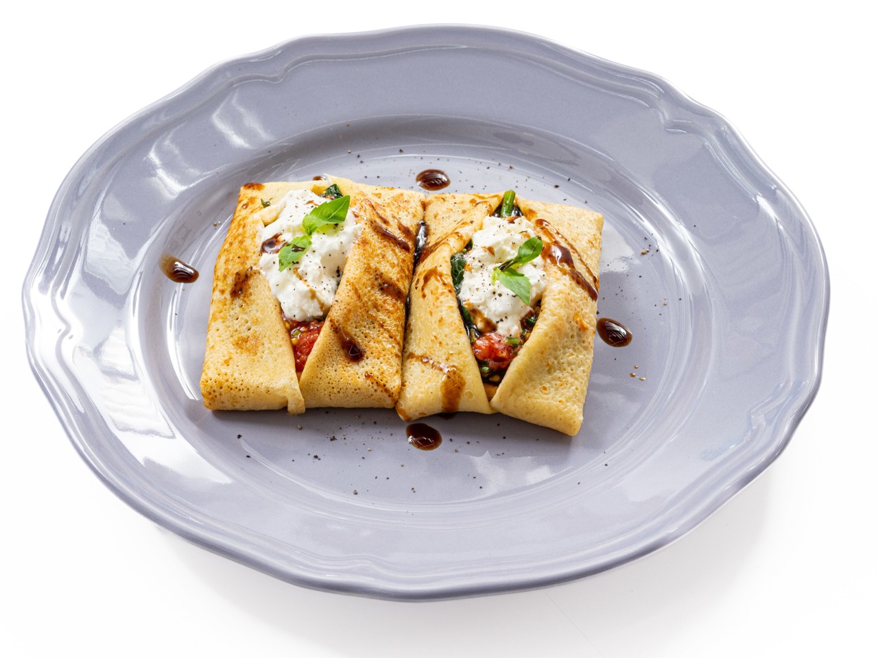 Pancakes with Spinach and Stracciatella