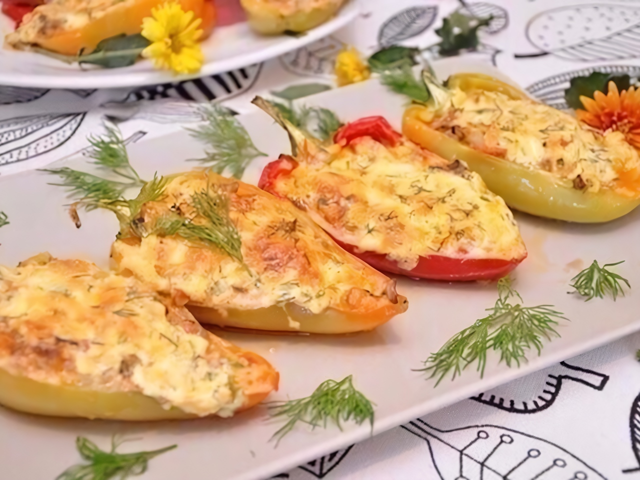 Болгарские перцы фаршированные куриным фаршем с овощами и зеленью