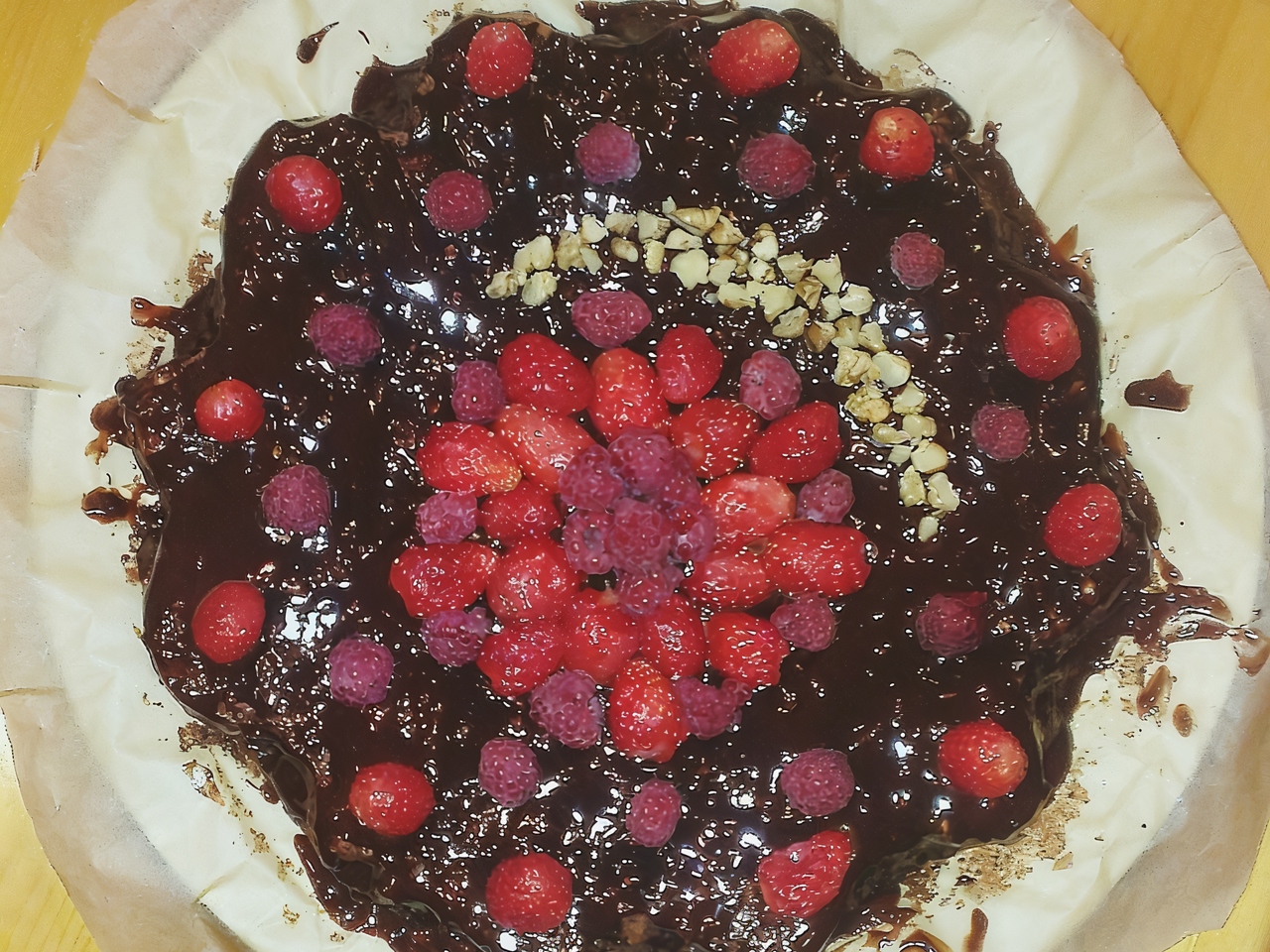 Brownies with Strawberries and Raspberries