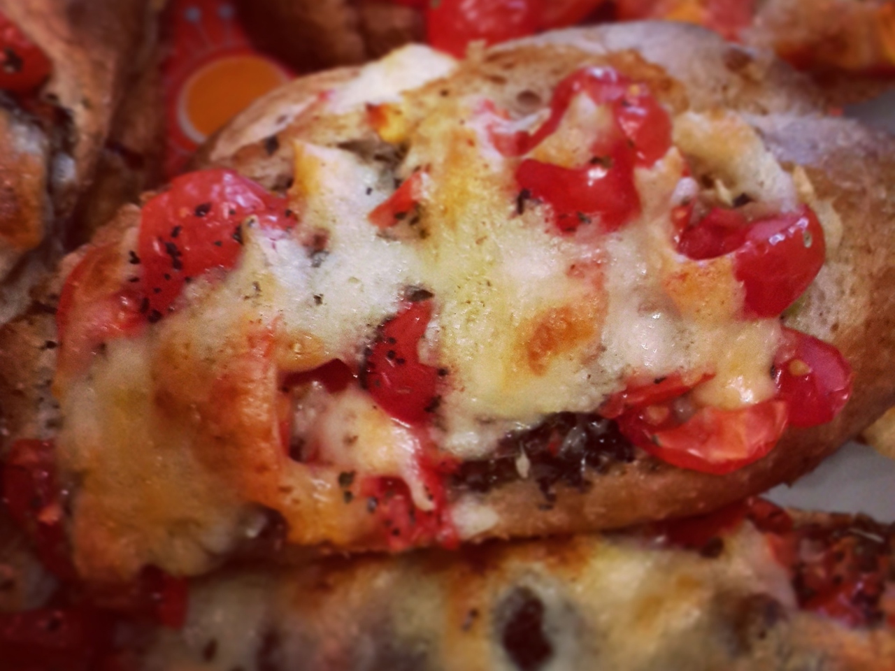 Bruschetta with Cherry Tomatoes and Mozzarella Cheese