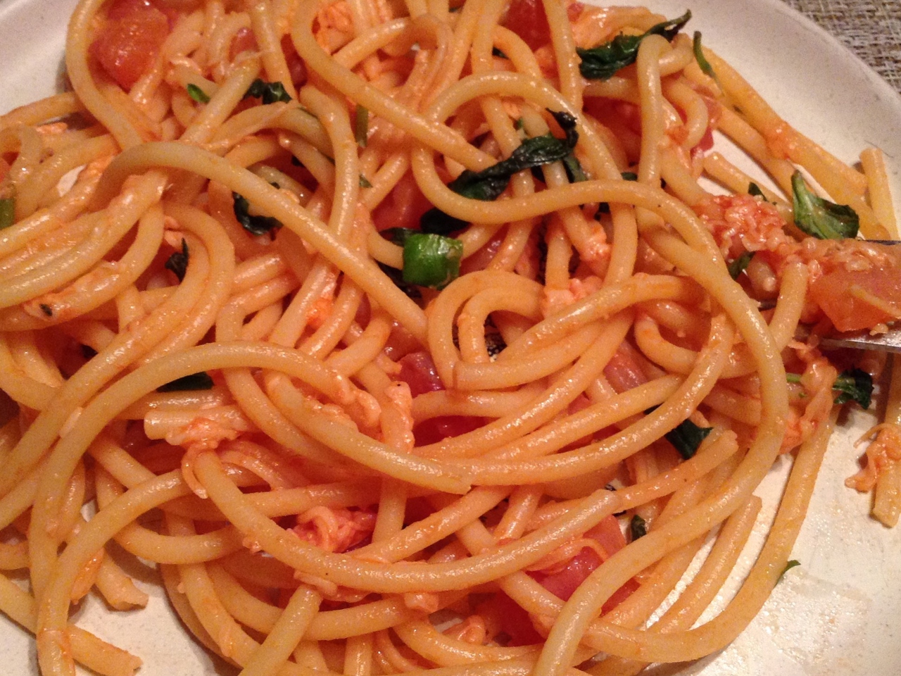 Bucatini with Tomato Sauce and Salmon