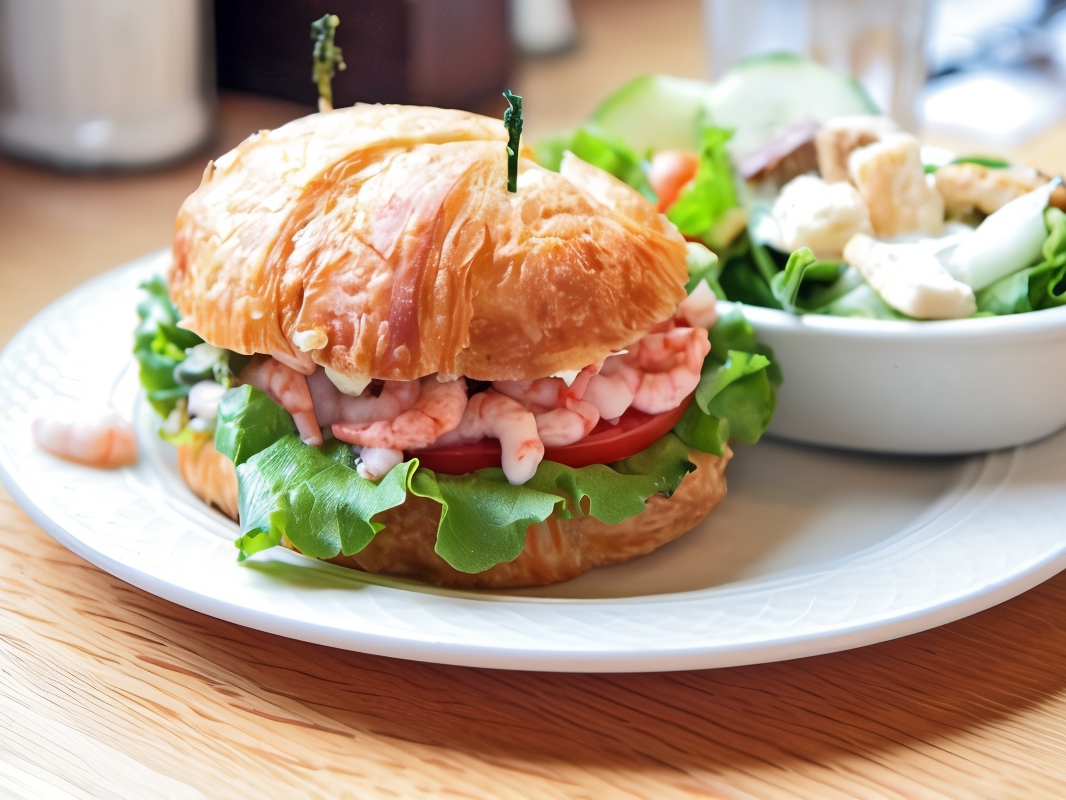 Buns with Tomatoes, Lettuce, and Shrimp