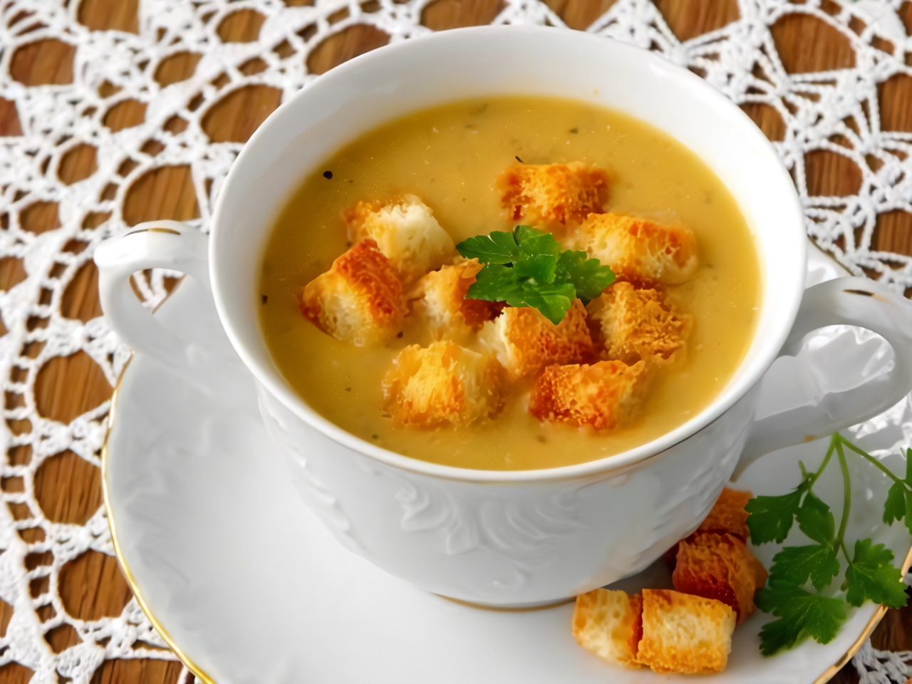 Lentil Soup with Garlic Croutons