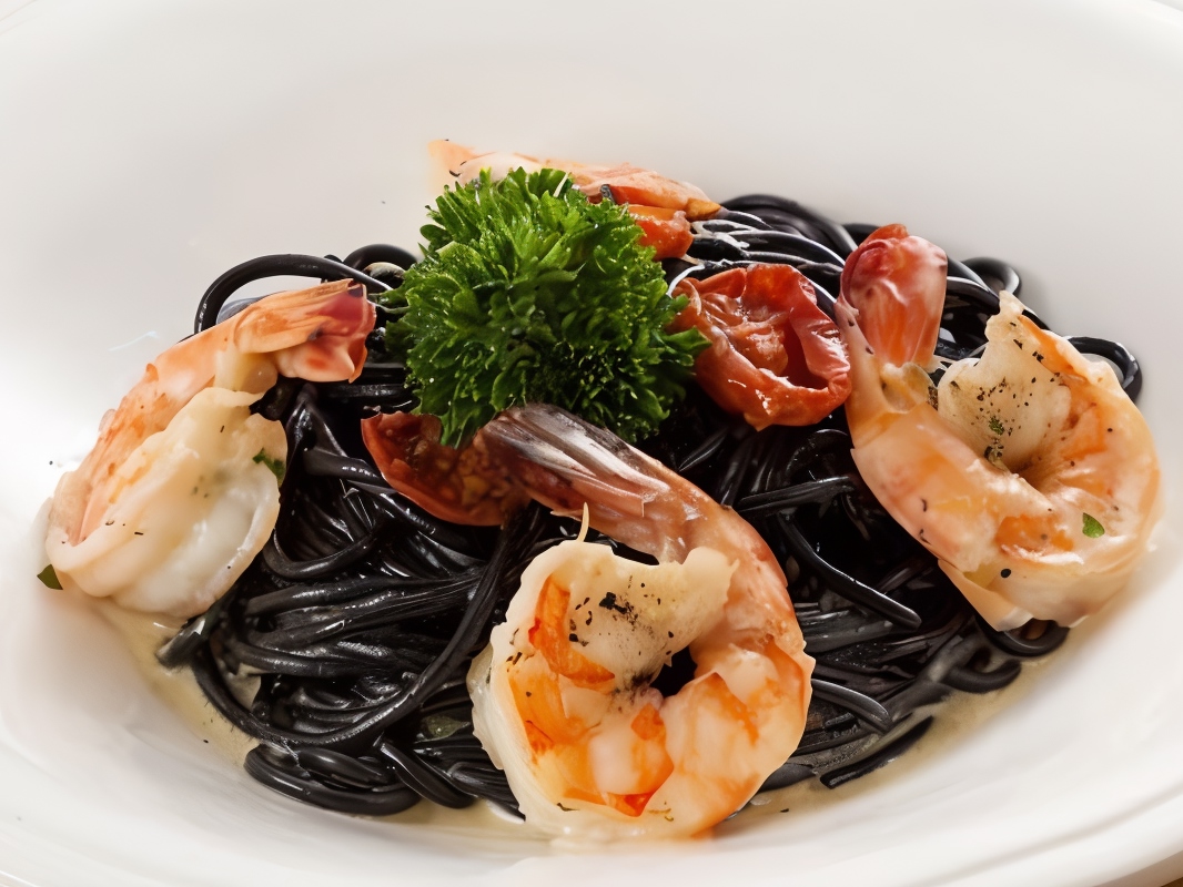 Black Spaghetti with Salmon and Mozzarella