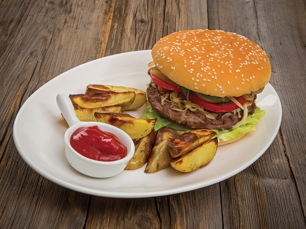 Cheeseburger with Kobe Beef and Baked Potatoes