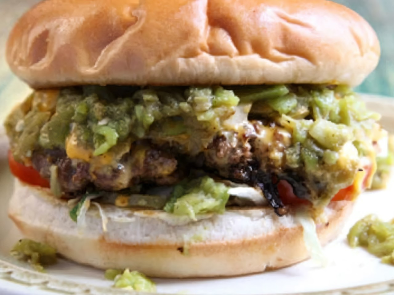 Cheeseburger with Green Chili Peppers