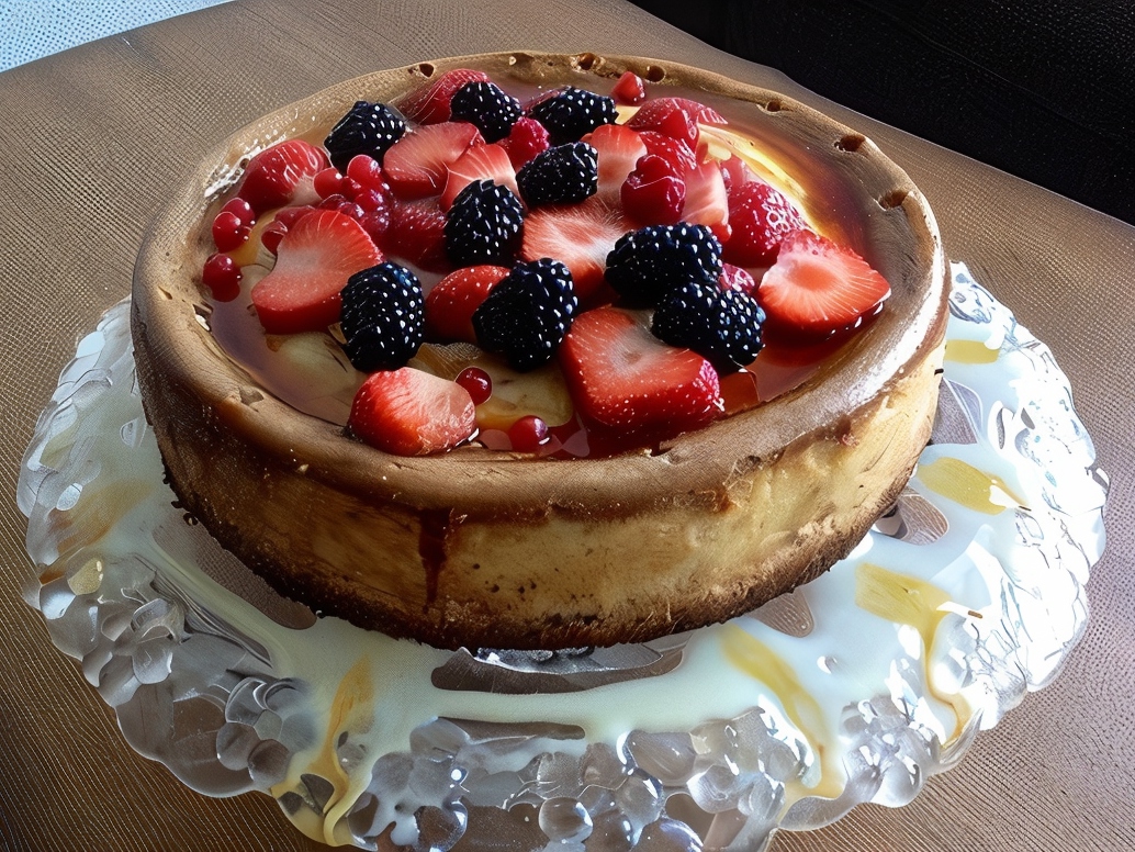 Cheesecake with White and Milk Chocolate Topped with Caramel Sauce