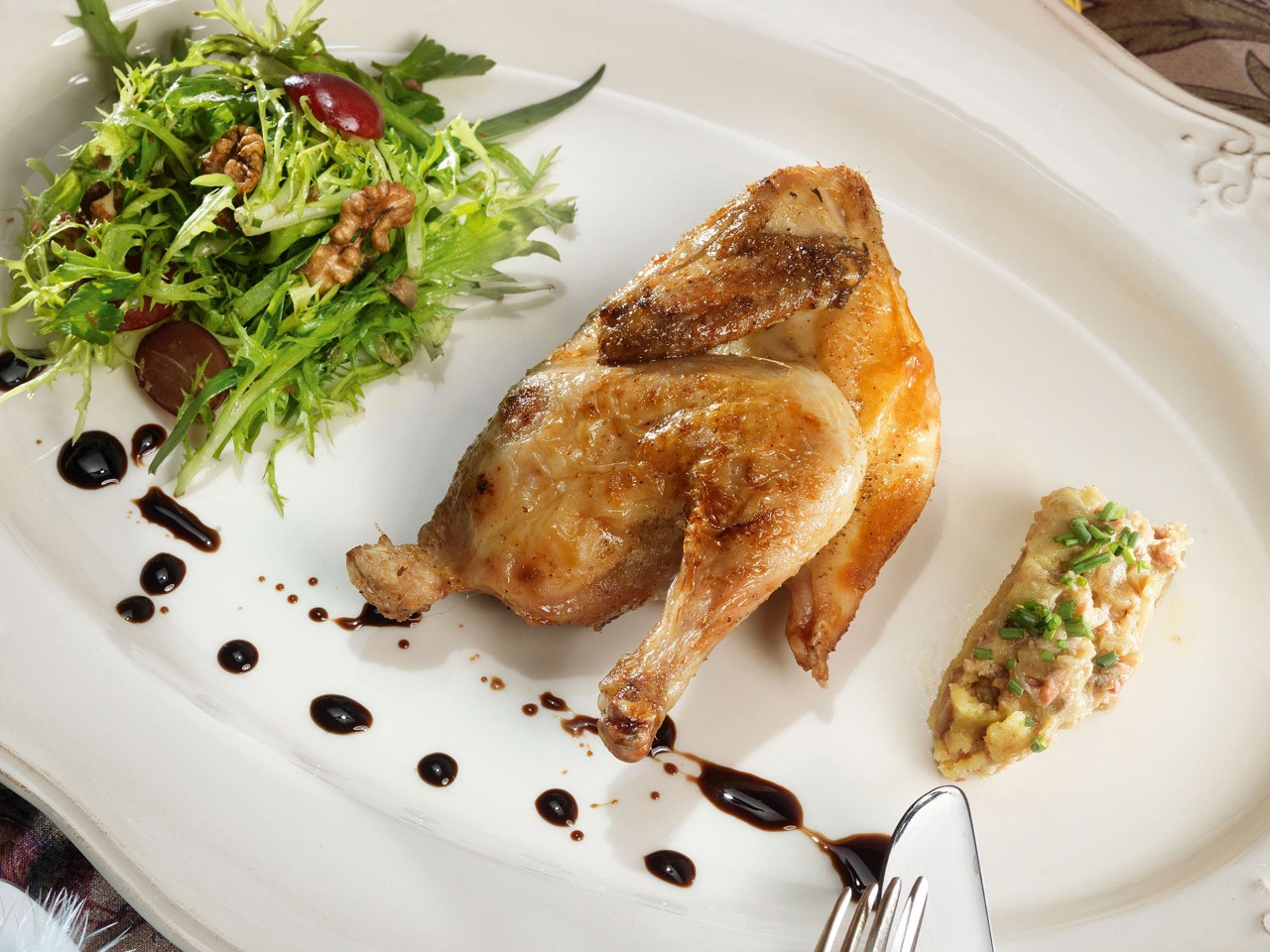 Chickens with Duck Liver Vinaigrette and Salad