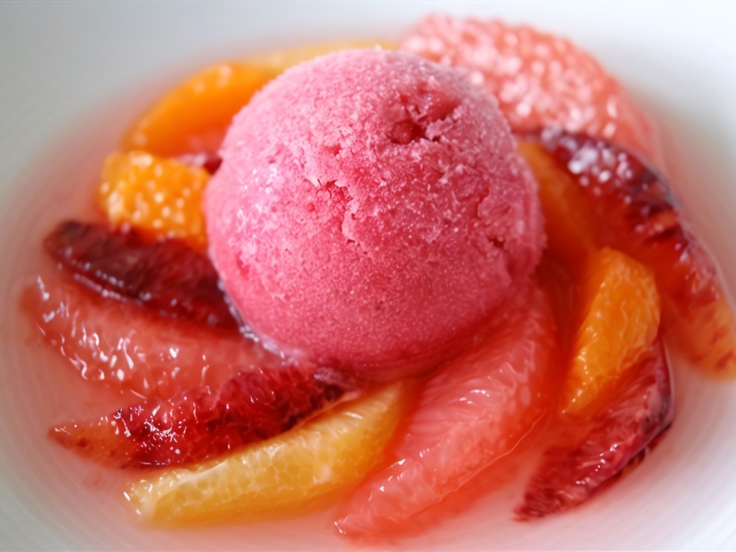 Citrus Salad with Spicy Syrup and Grapefruit Sorbet