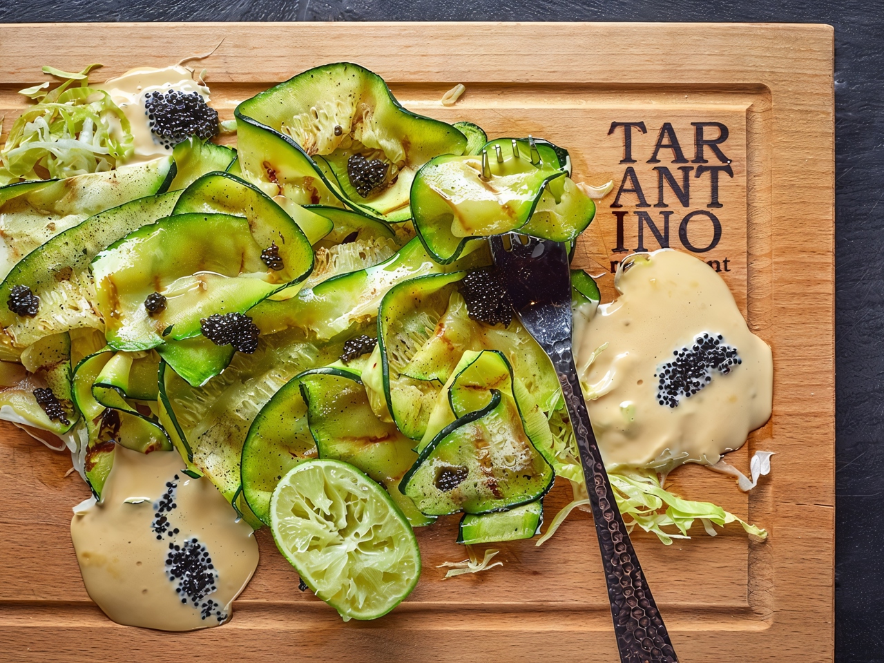 Grilled Zucchini with Ponzu Sauce and Pike Caviar