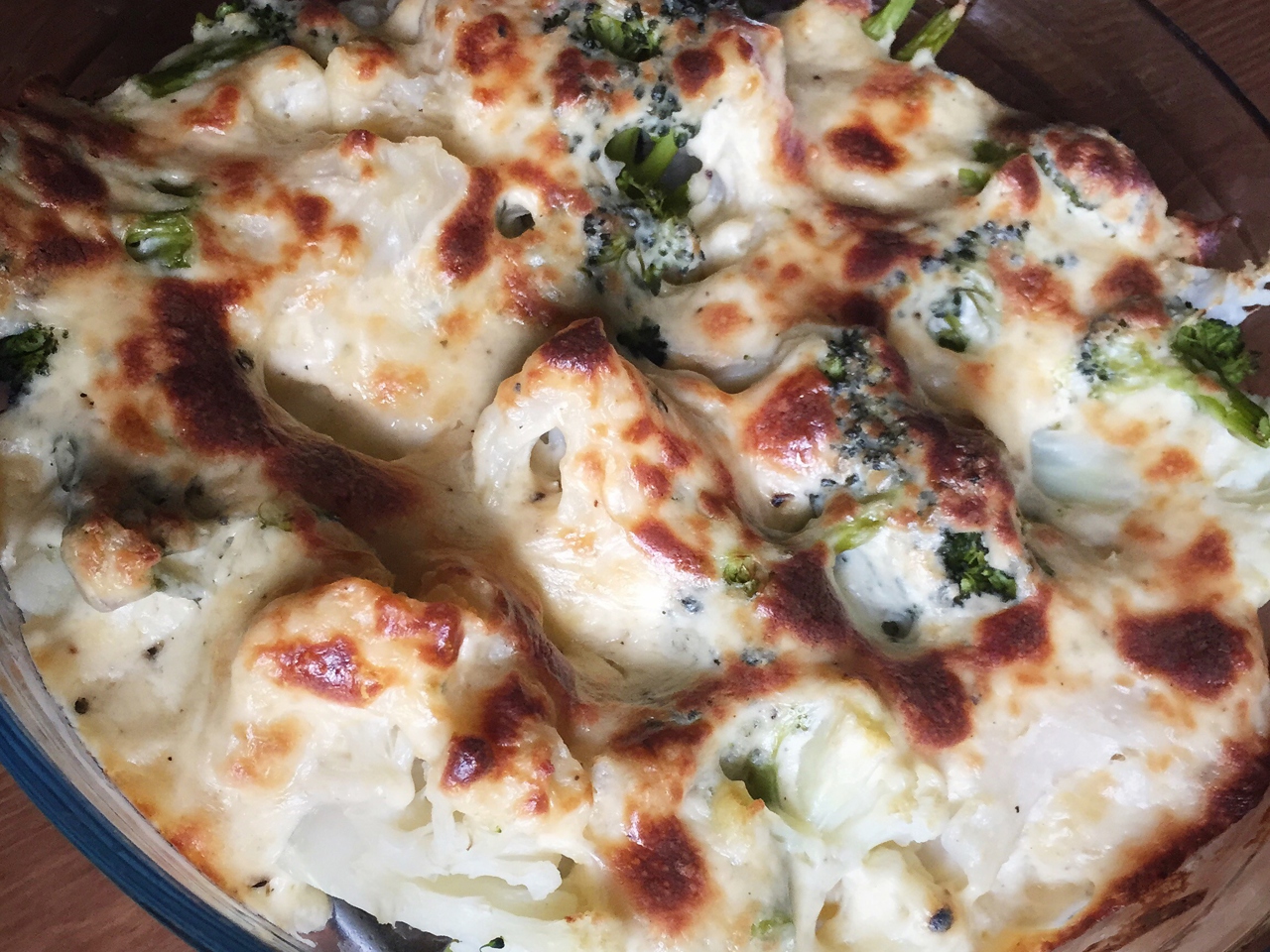 Cauliflower and Broccoli Baked in Cream Sauce