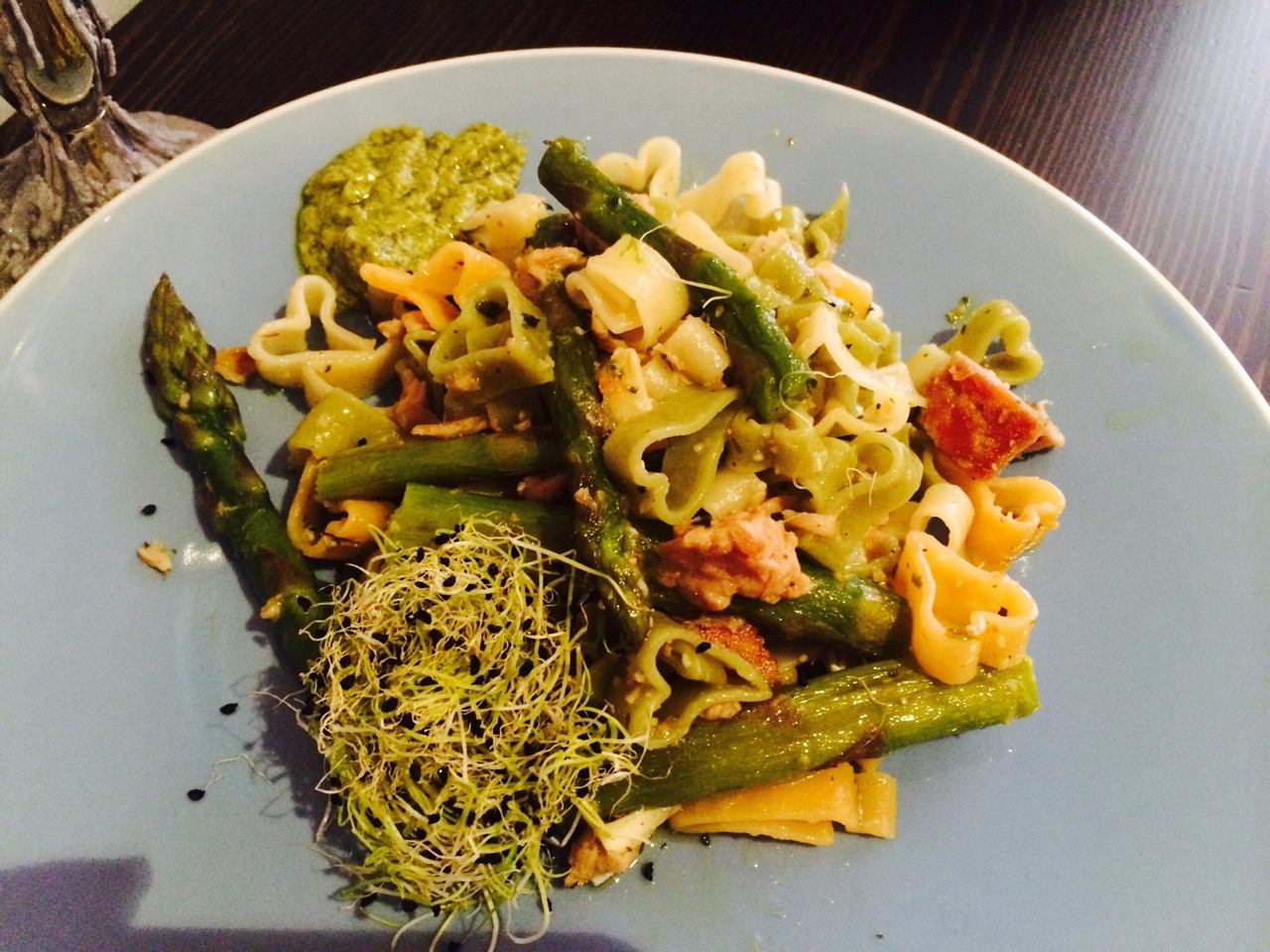 Colored Pasta with Asparagus and Pesto