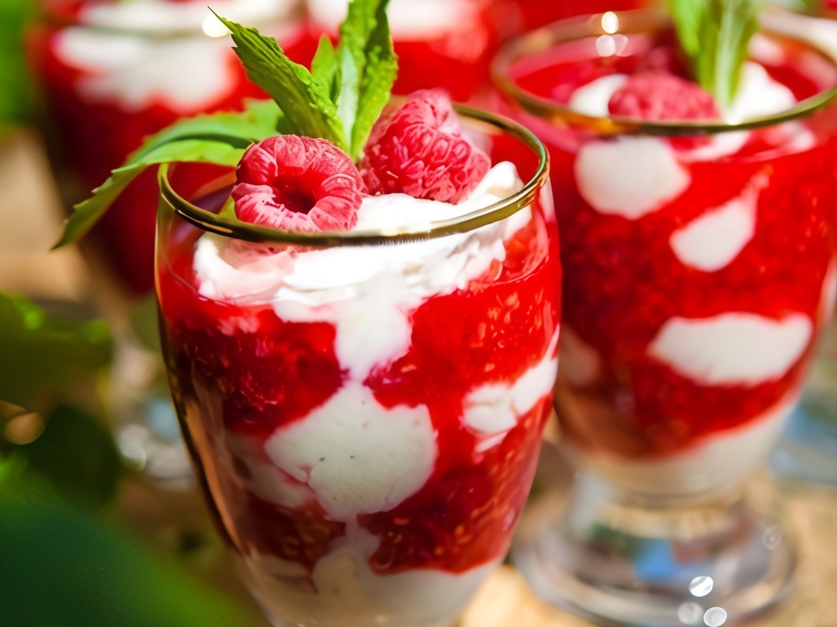 Raspberry Dessert with Meringues and Berry Puree