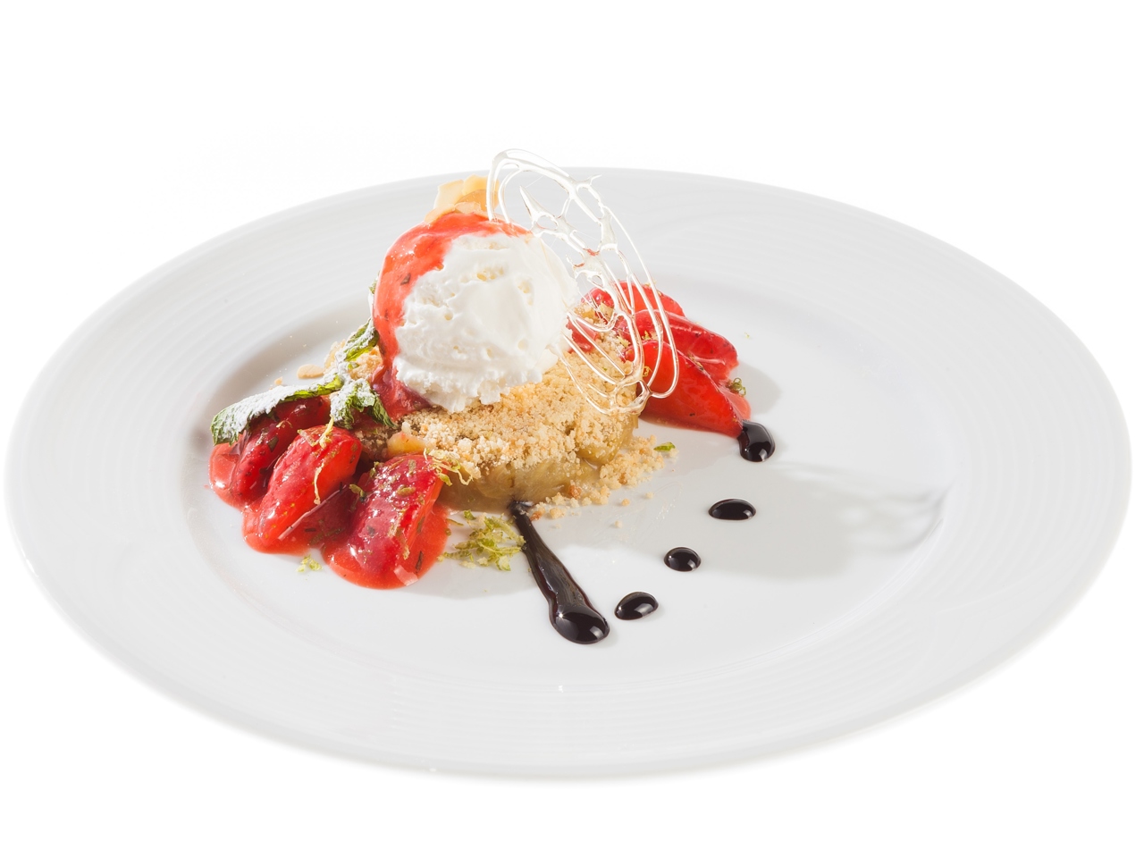 Rhubarb Dessert with Strawberry Sauce