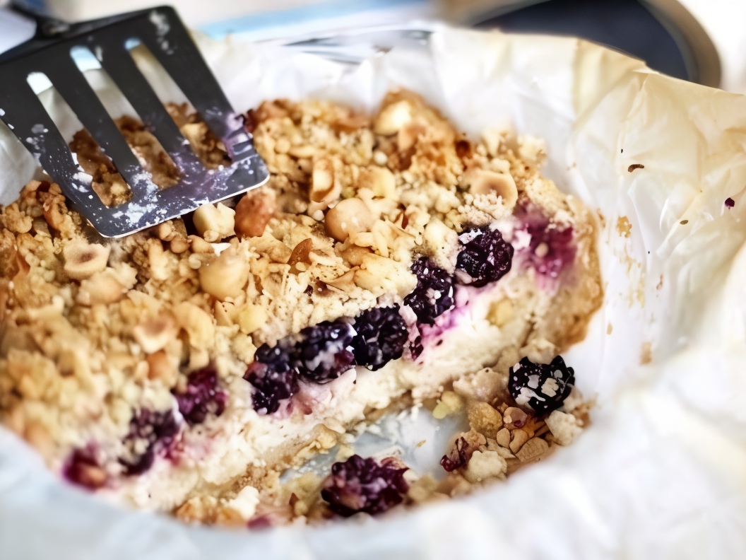Homemade Pie with Cottage Cheese Cream and Blackberries