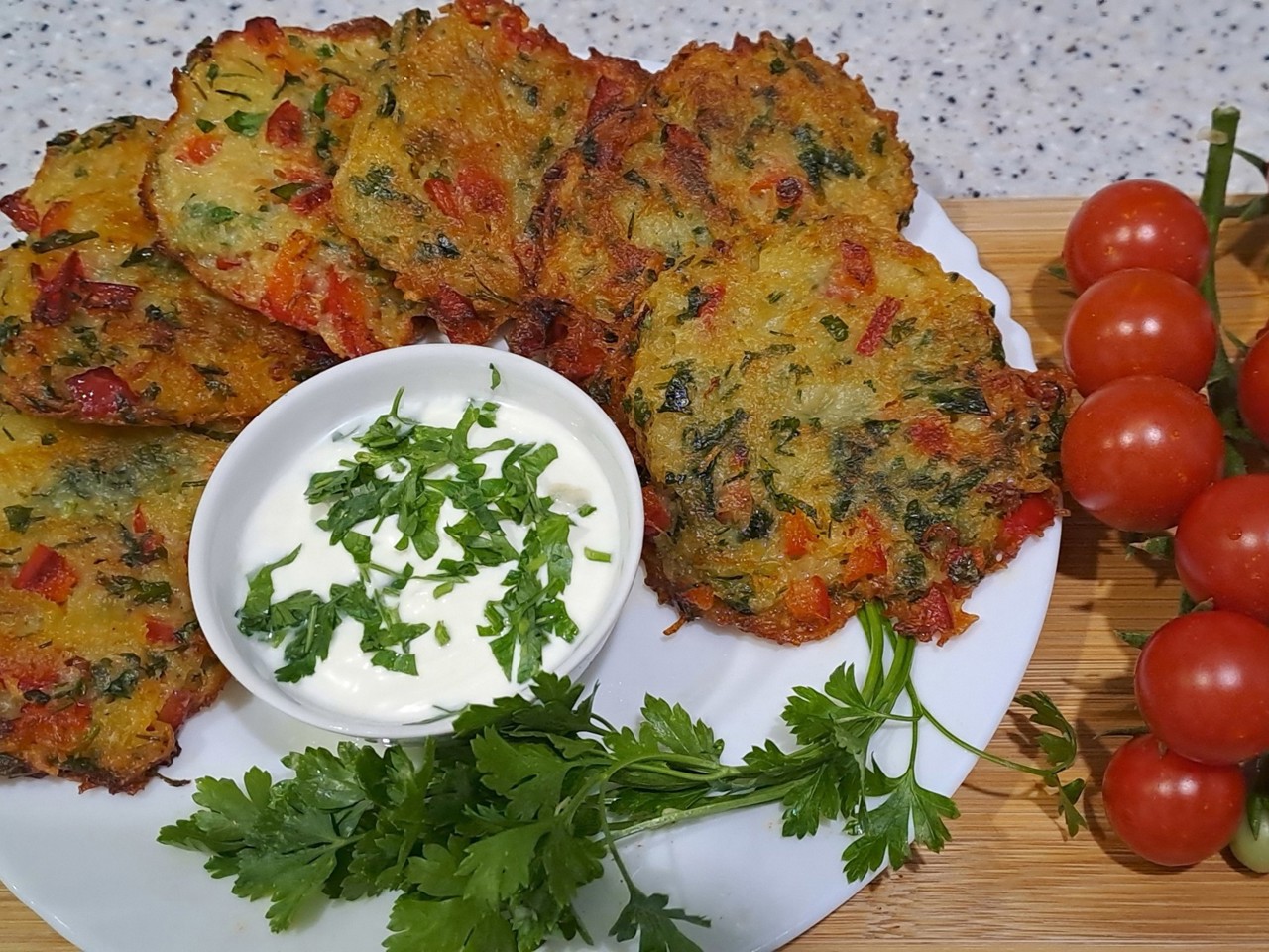 Potato Pancakes with Greens and Sweet Pepper