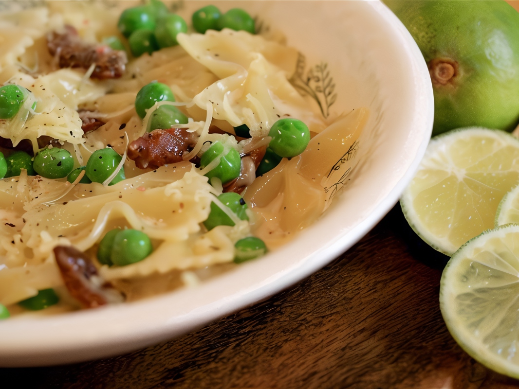 Farfalle Carbonara with Green Peas