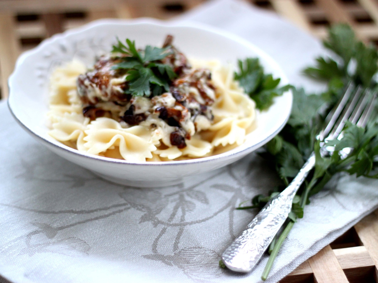 Farfalle with Chanterelles and Blue Cheese Sauce