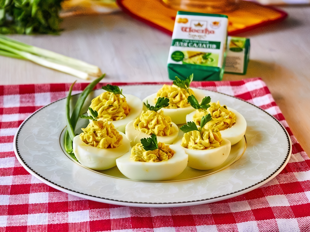 Eggs Stuffed with Cheese Salad