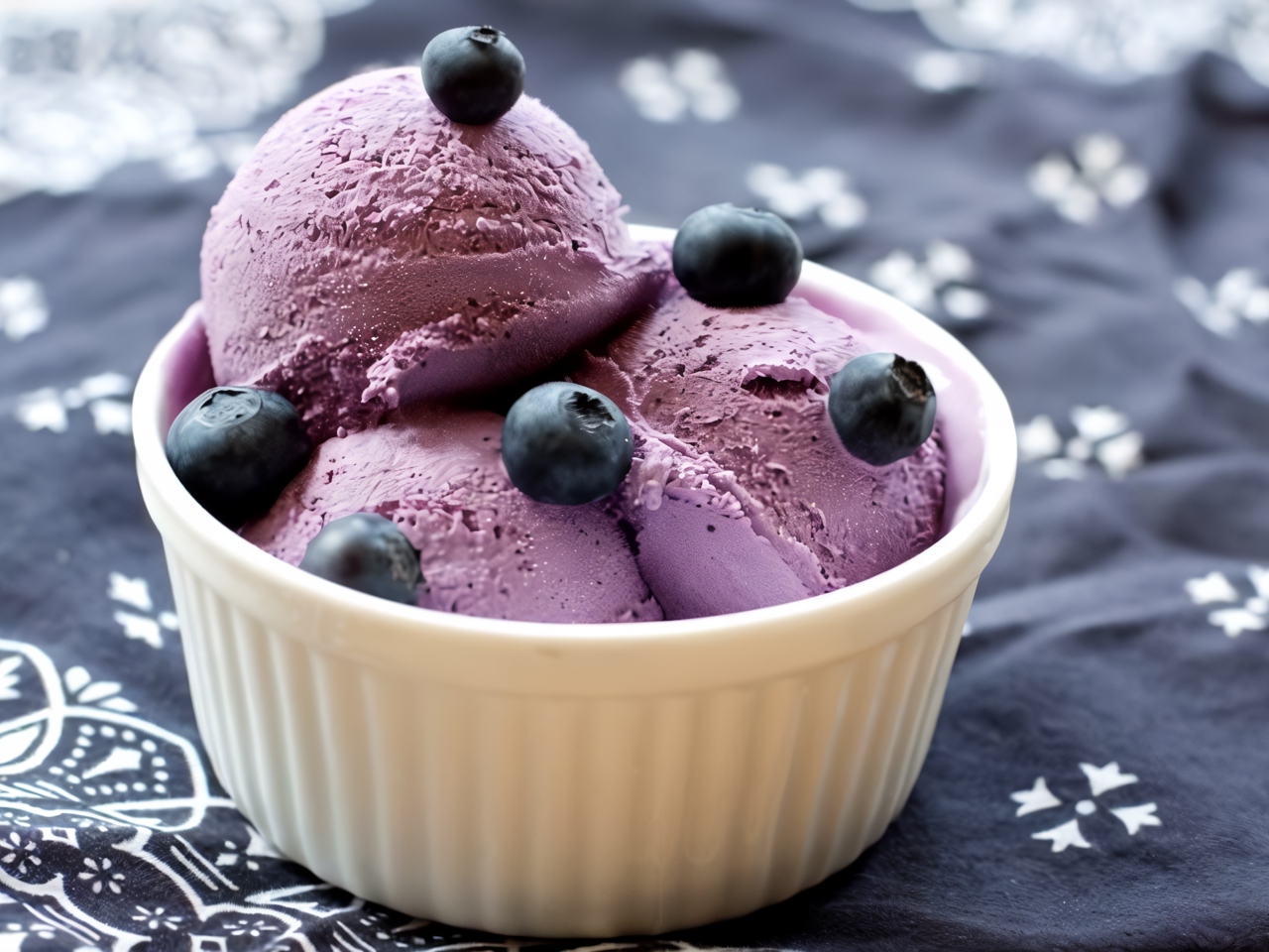 Bean Ice Cream with Blueberries