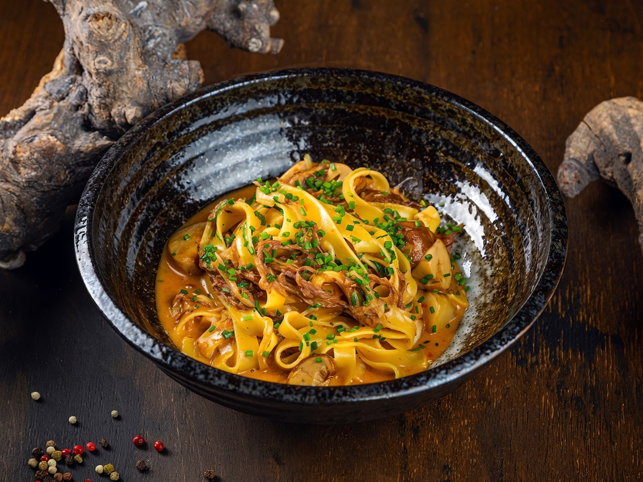 Fettuccine with Mushroom, Tomato, and Veal Tail Ragù