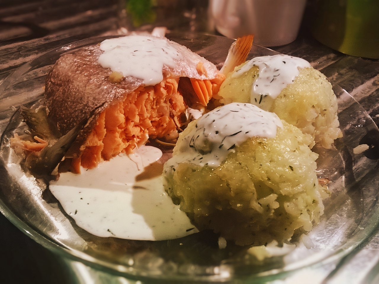 Trout Baked with Lemon Balm and Lime with Rice Ball Garnish