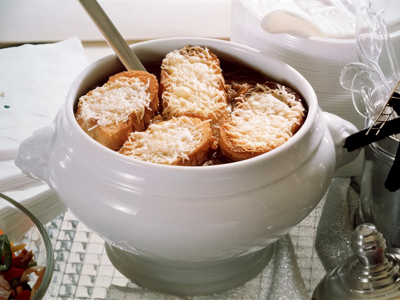 French Onion Soup with Thyme and Garlic Cheese Croutons