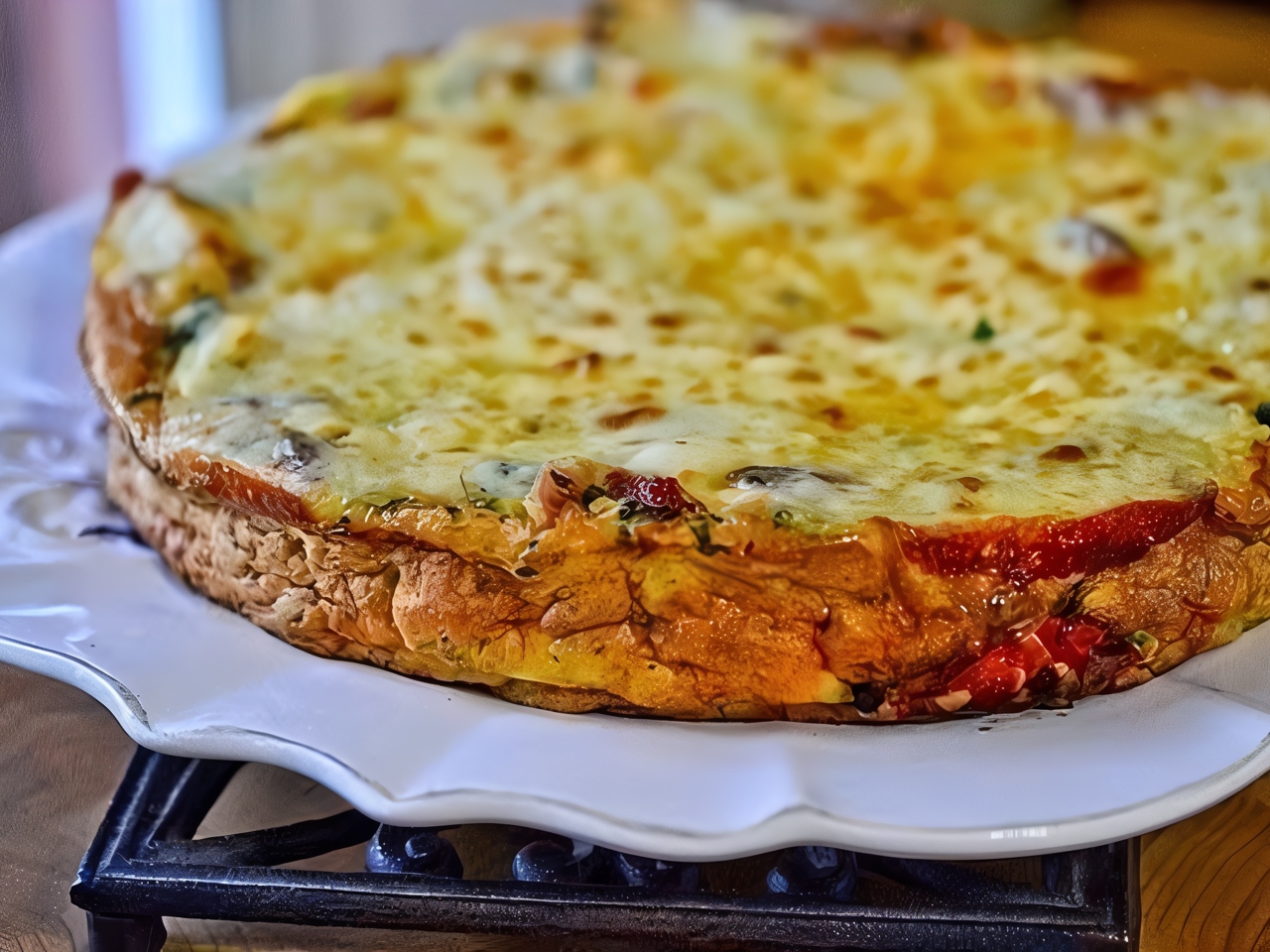 Frittata with Potatoes, Bell Peppers, Greens, and Cheese