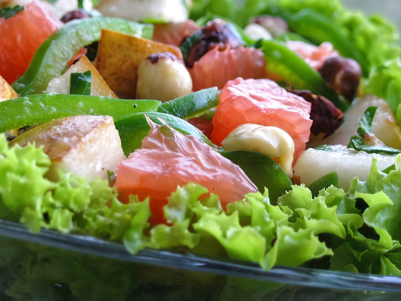 Fruit Salad with Green Pepper and Hazelnuts