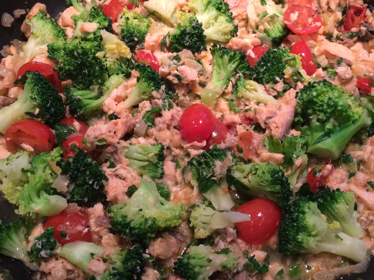 Fusilli with Broccoli and Two Types of Salmon