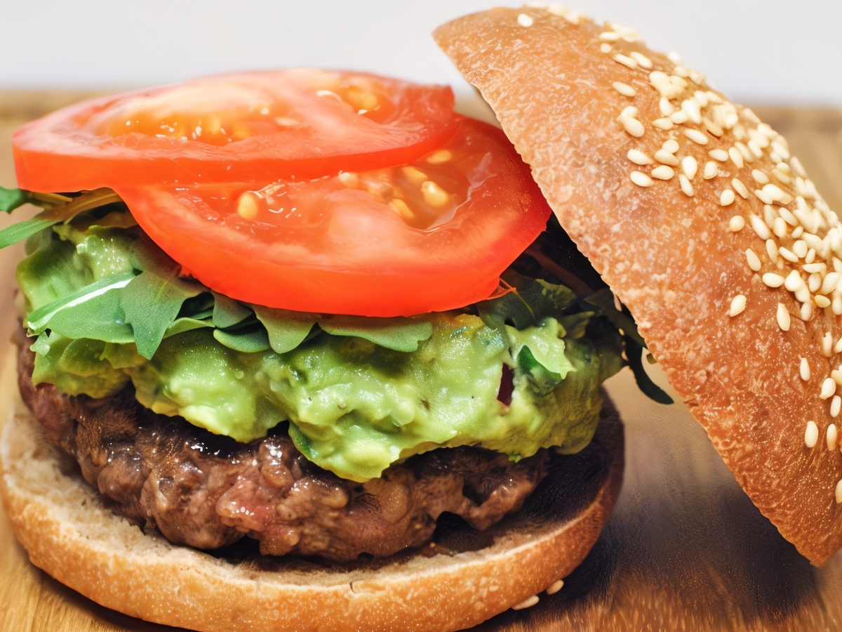 Hamburger with Arugula and Guacamole