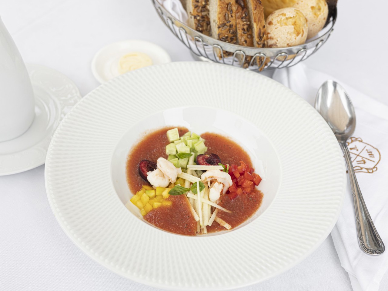 Gazpacho with Cherries and Shrimp