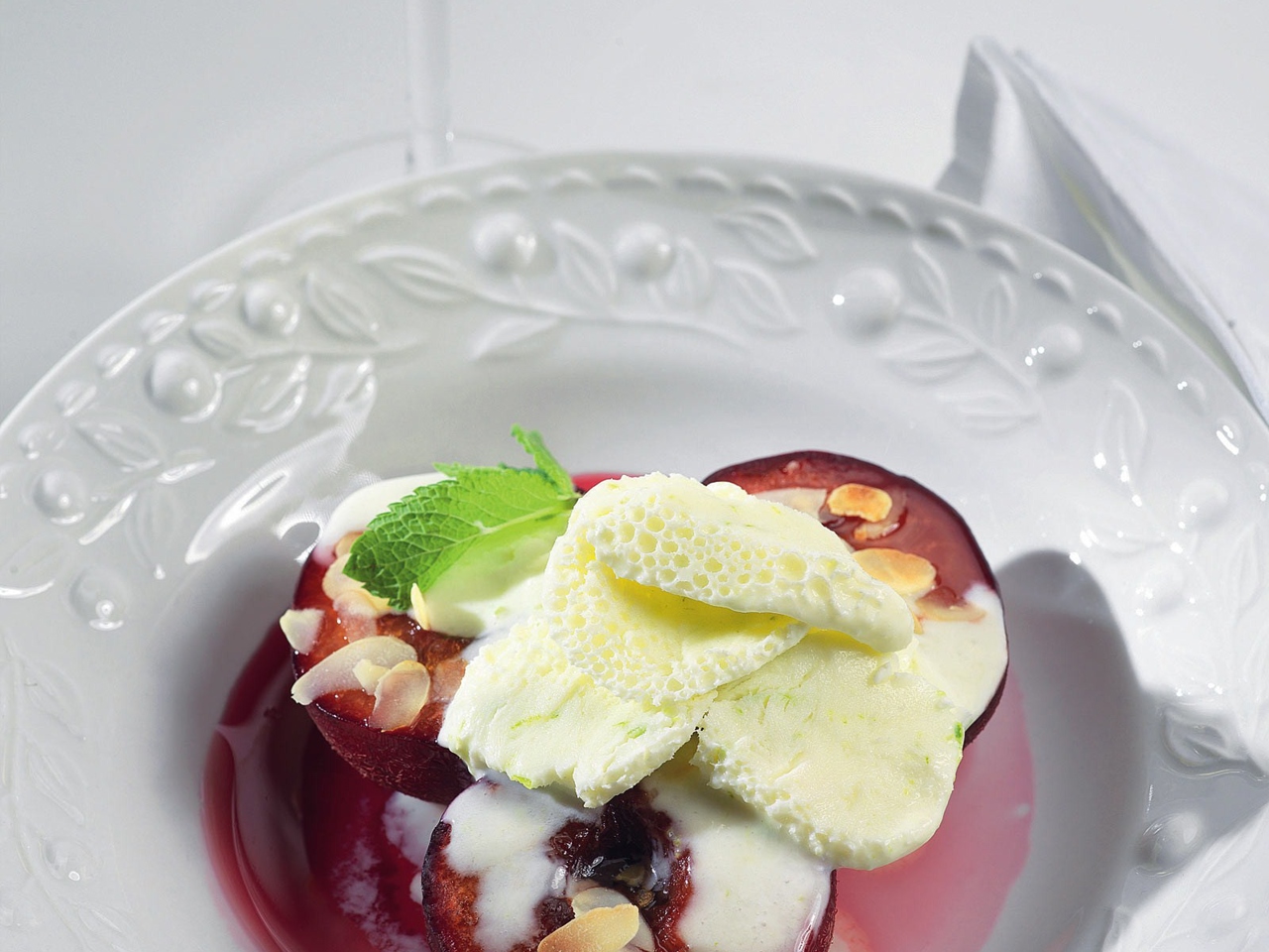 Glazed Plums with Lime Sherbet
