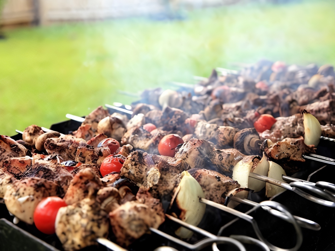 Beef Skewers with Cherry Tomatoes in Hoisin Sauce Glaze