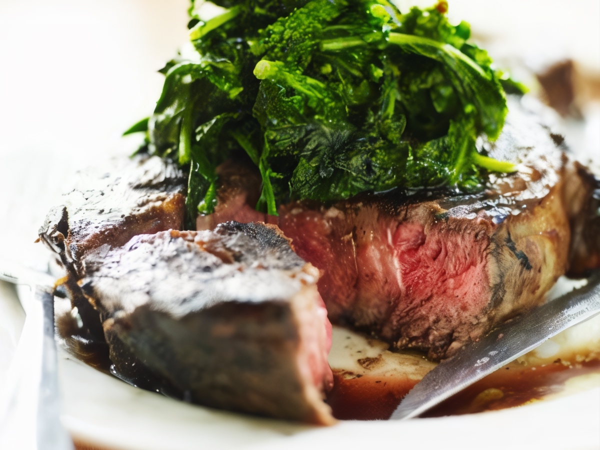 Beef Steak with Creamy Spinach and Blue Cheese