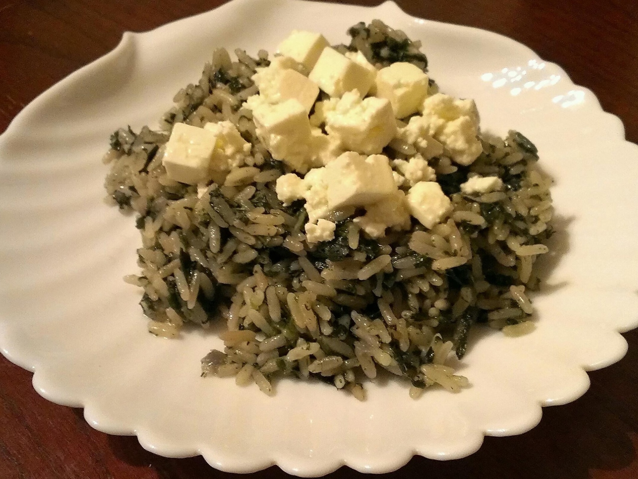 Greek Rice Dish 'Spanakorizo' with Spinach and Feta Cheese