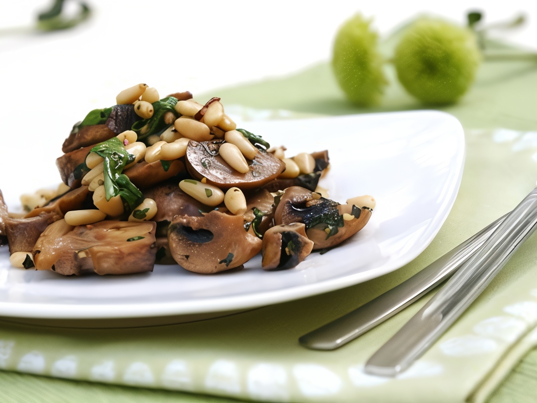 Portobello Mushrooms with Pine Nuts and Sesame Cream