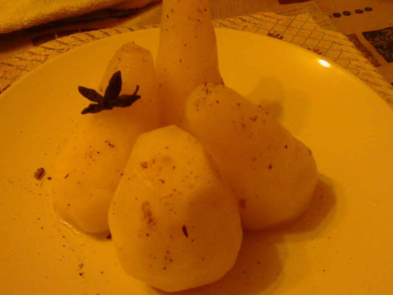 Pears Poached in Syrup with Anise Powder