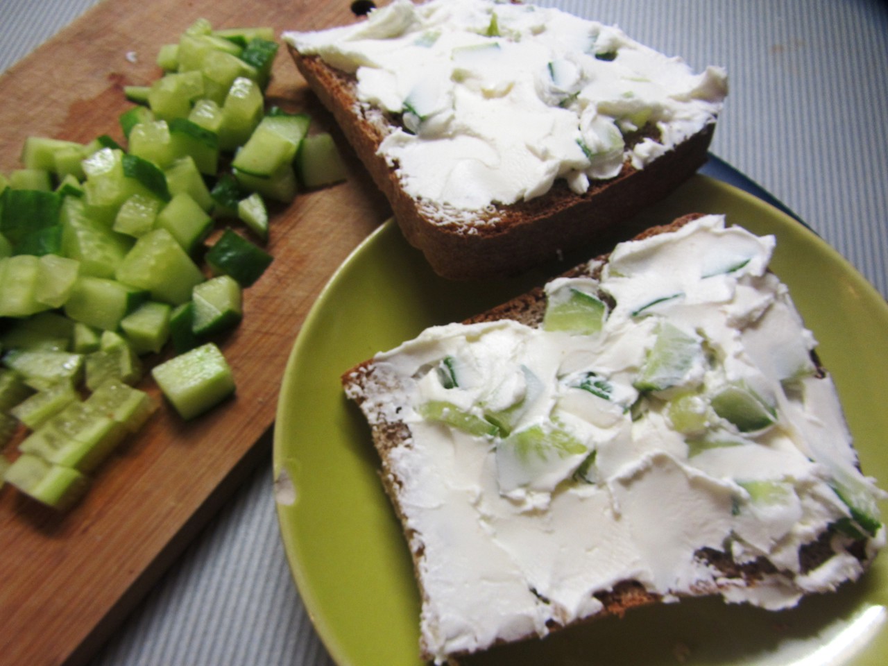 Toast with Celery, Cucumber, and Cottage Cheese Salad